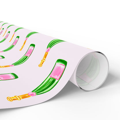 Gift Wrap | Blush Pink & Green Watercolor Champagne Bottles Pattern | Matte or Glossy