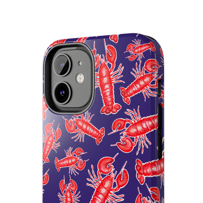 Red Lobster Watercolor Illustrated Tossed Pattern Navy Coastal Nautical Tough Phone Case | Various Models