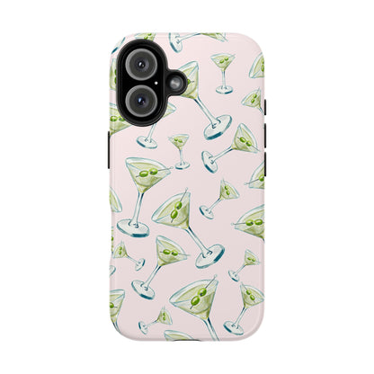 Watercolor Blue and Green Martinis Tossed Illustrated Pattern Blush Pink Tough Phone Case | Various Models
