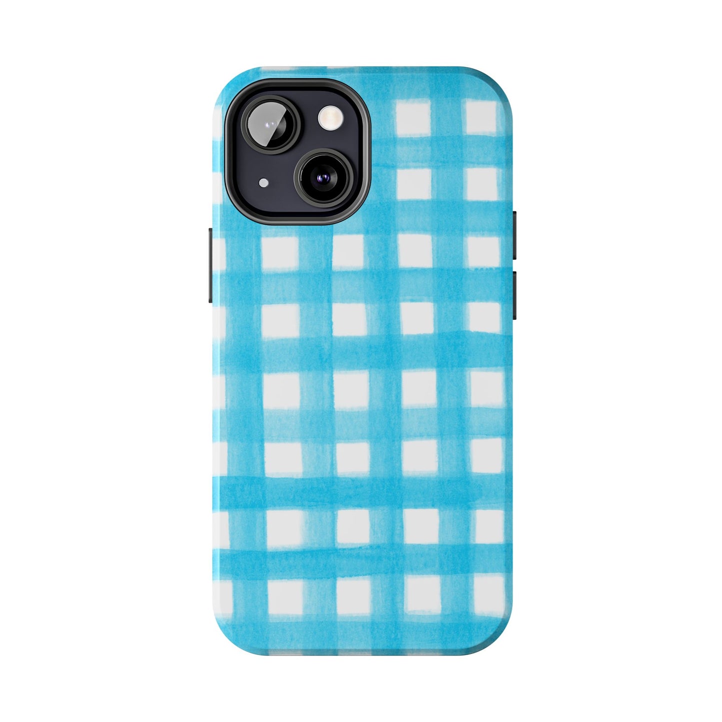Turquoise Gingham Watercolor Illustrated Tough Phone Case | Various Models Available