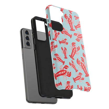 Red Lobster Watercolor Illustrated Tossed Pattern Light Blue Tough Phone Case | Various Models