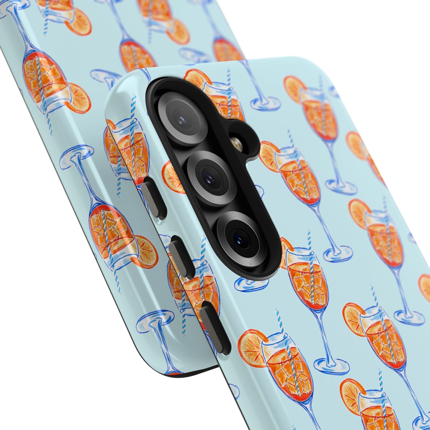 Orange & Blue Aperol Spritz Watercolor Pattern Turquoise Phone Case | Various Models