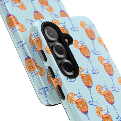 Orange & Blue Aperol Spritz Watercolor Pattern Turquoise Phone Case | Various Models