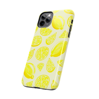 Bright Yellow Lemons Watercolor Illustrated Tossed Pattern Pale Yellow Tough Phone Case | Various Models