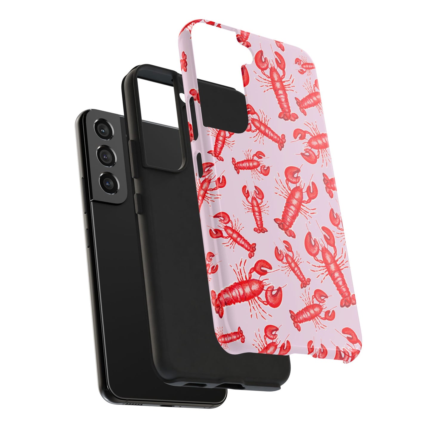 Red Lobster Watercolor Illustrated Tossed Pattern Light Pink Coastal Nautical Tough Phone Case | Various Models