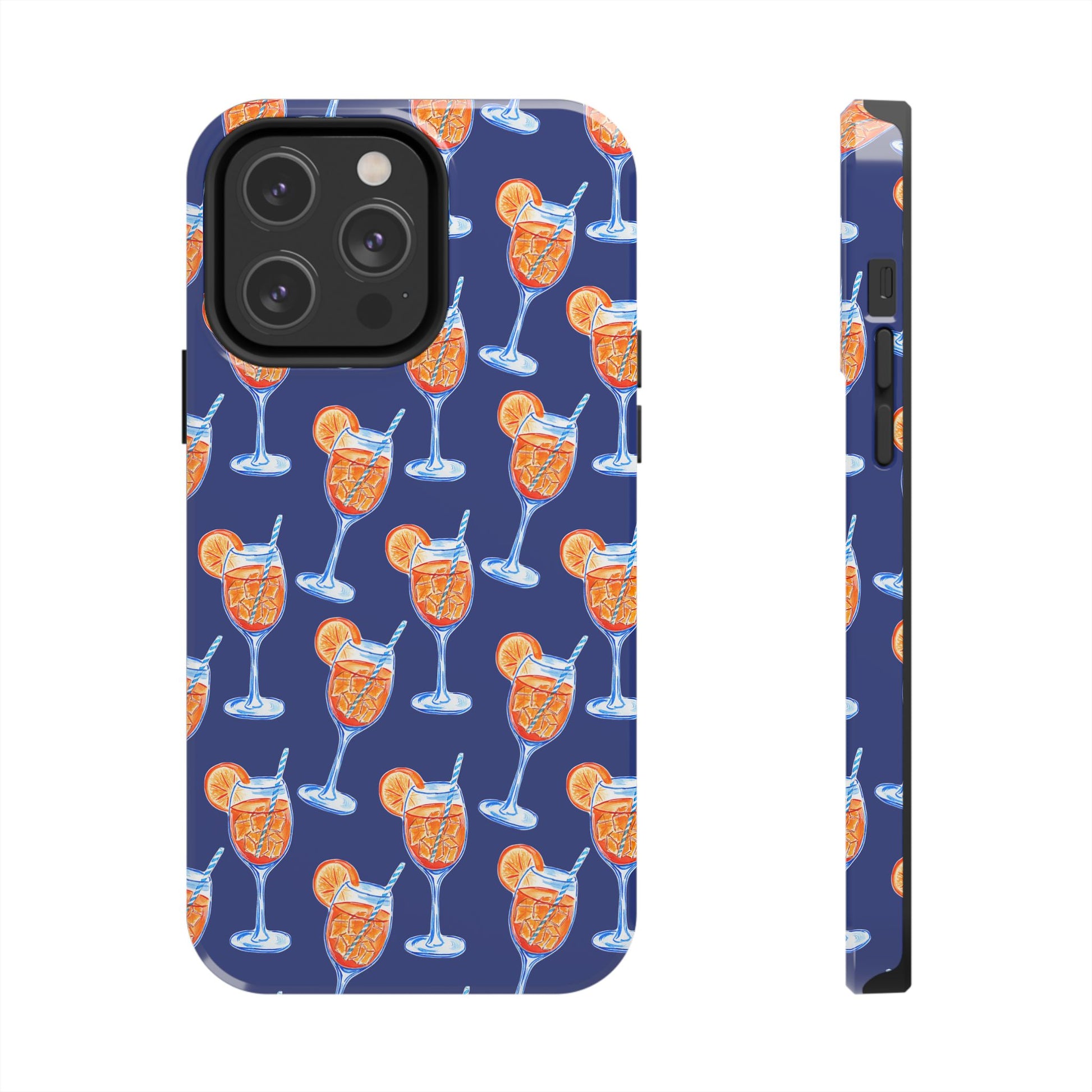 Orange & Blue Aperol Spritz Watercolor Pattern Navy Tough Case | Various Models iPhone 14 Pro Max