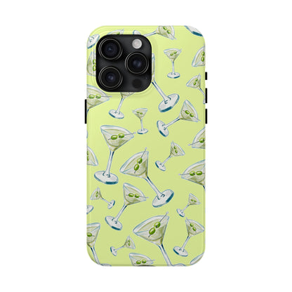 Watercolor Blue and Green Martinis Tossed Illustrated Pattern Yellow Tough Phone Case | Various Models