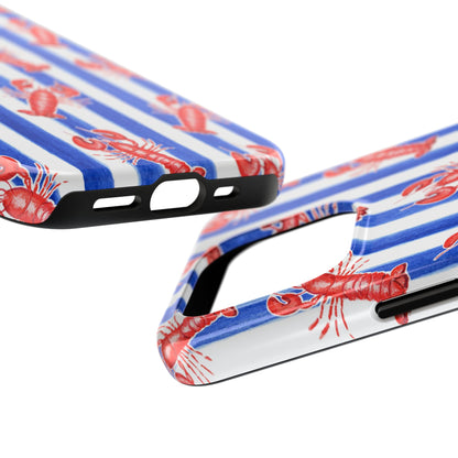 Blue & White Strip Red Lobster Watercolor Patterned Phone Case | Various Models