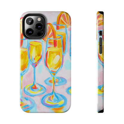 Pink Orange Mimosas Blue Champagne Flutes Abstract Acrylic Tough Phone Case | Various Models