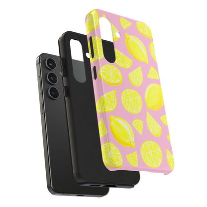 Bright Yellow Lemons Watercolor Illustrated Tossed Pattern Light Pink Tough Phone Case | Various Models