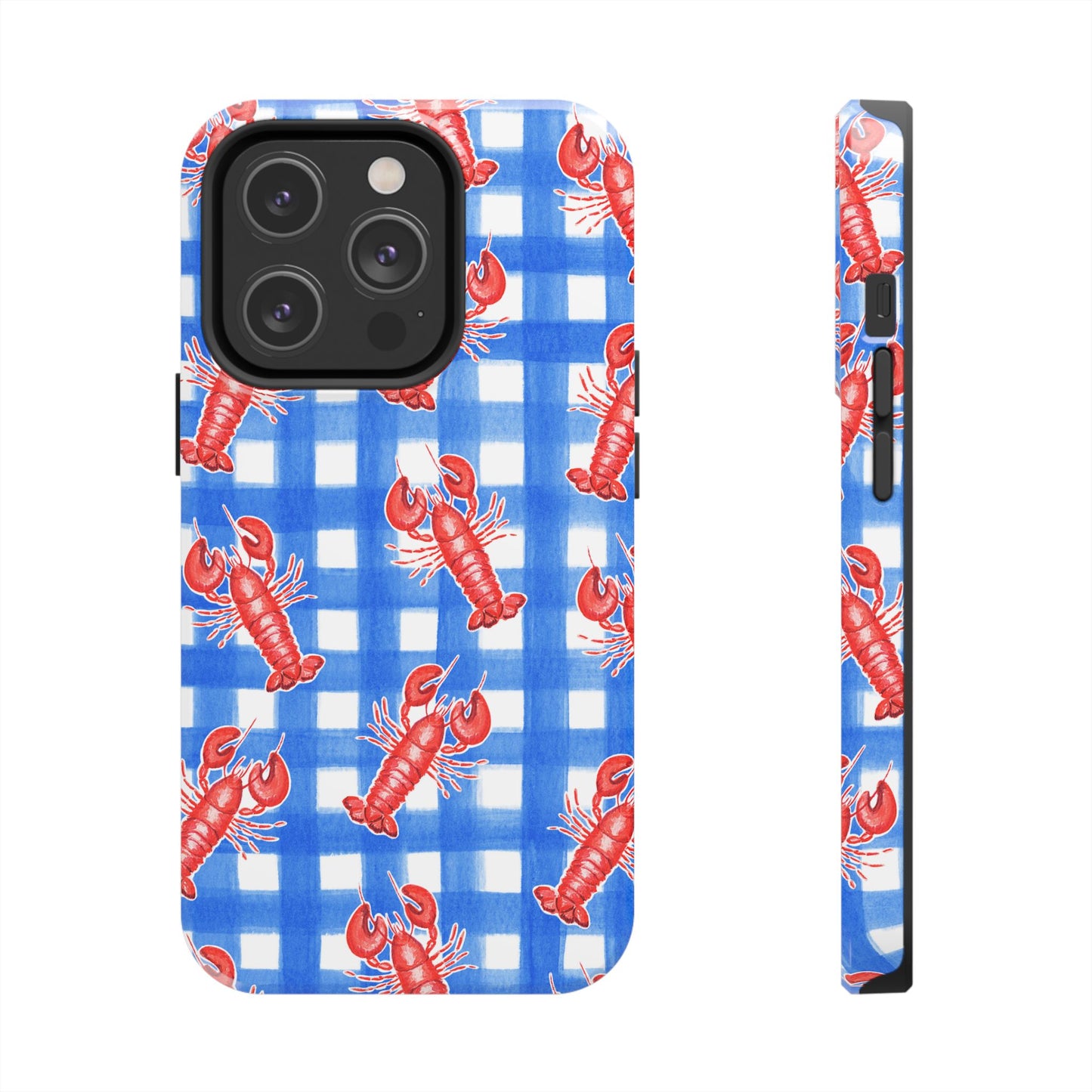 Blue Gingham Red Lobster Watercolor Patterned Phone Case | Various Models