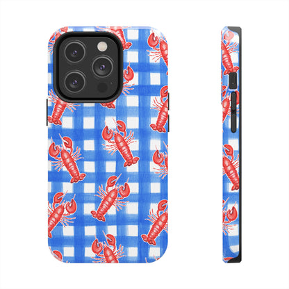 Blue Gingham Red Lobster Watercolor Patterned Phone Case | Various Models