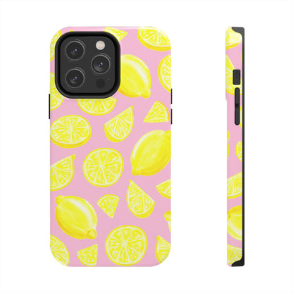 Bright Yellow Lemons Watercolor Illustrated Tossed Pattern Light Pink Tough Phone Case | Various Models
