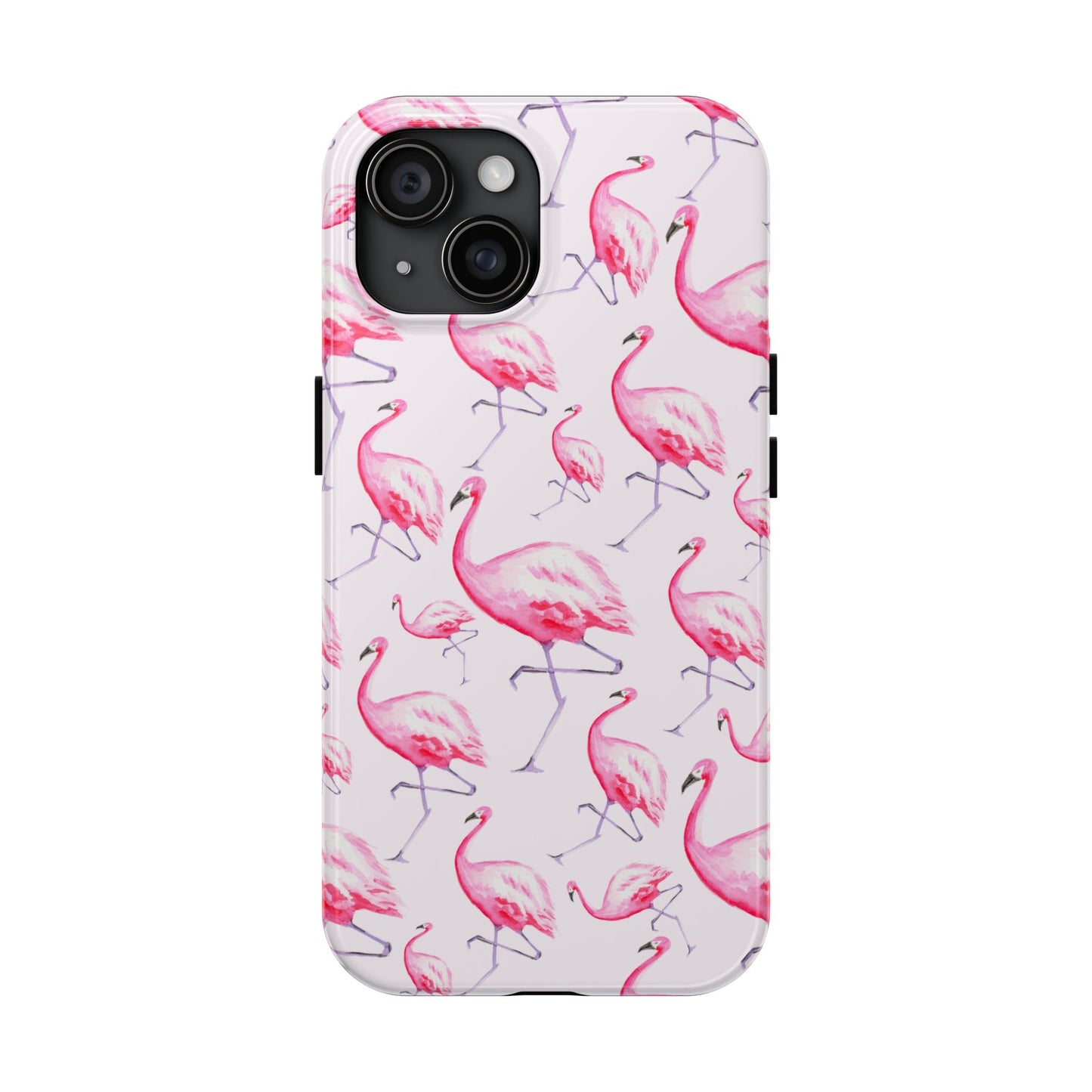 Pink Flamingos Watercolor Illustrated Tossed Pattern Blush Phone Case | Various Models iPhone 15