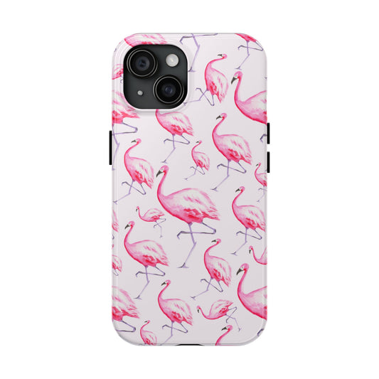 Pink Flamingos Watercolor Illustrated Tossed Pattern Blush Phone Case | Various Models iPhone 15