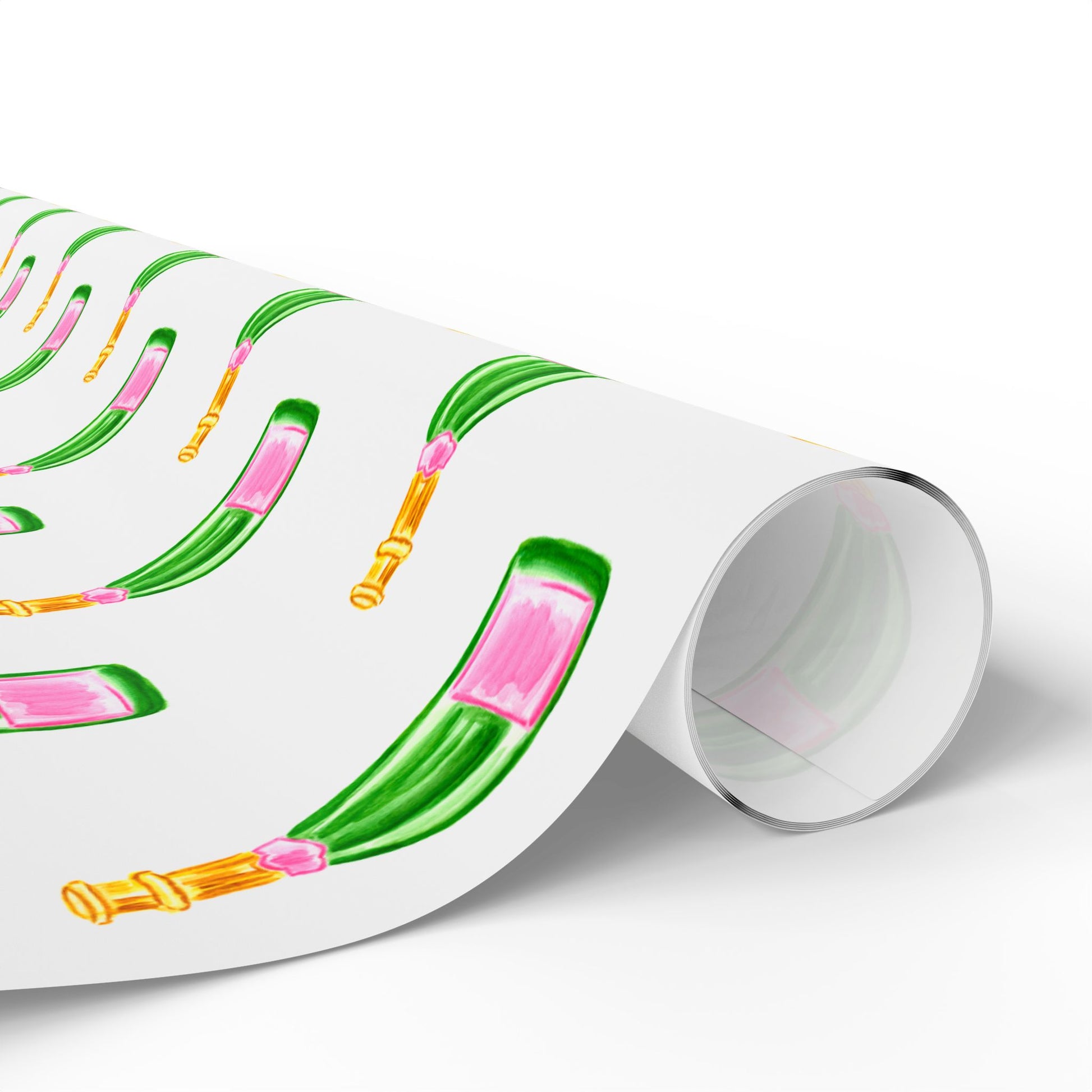 Gift Wrap | White Watercolor Pink & Green Champagne Bottles Pattern | Matte or Glossy