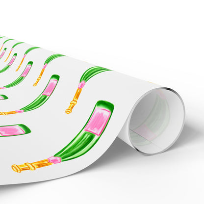 Gift Wrap | White Watercolor Pink & Green Champagne Bottles Pattern | Matte or Glossy