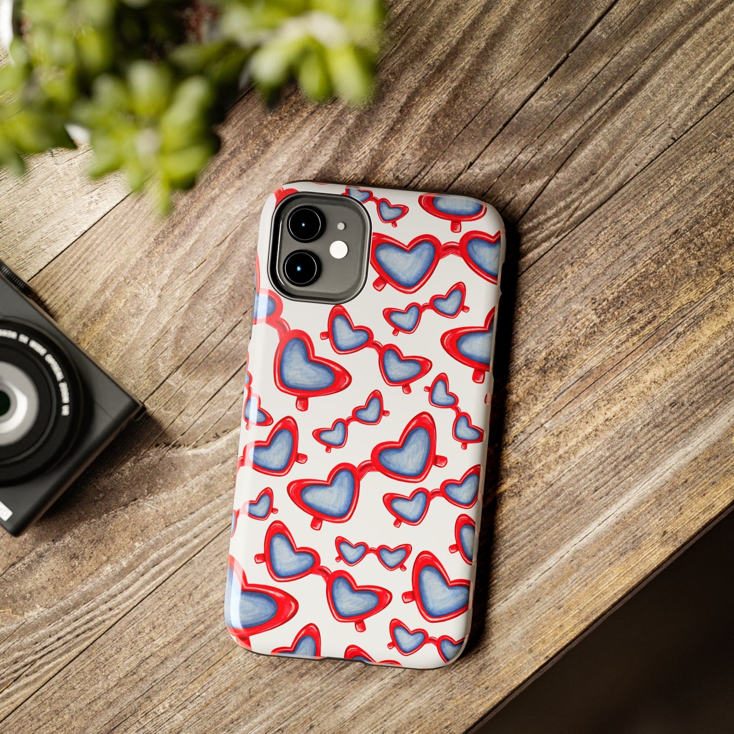 Red, White, & Blue Heart Shaped Watercolor Sunglasses Tossed Pattern Tough Phone Cases