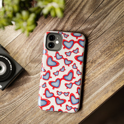 Red, White, & Blue Heart Shaped Watercolor Sunglasses Tossed Pattern Tough Phone Cases