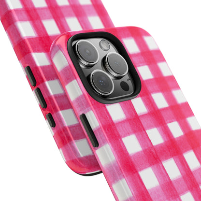 Hot Pink Gingham Watercolor Preppy Tough Phone Case | Various models