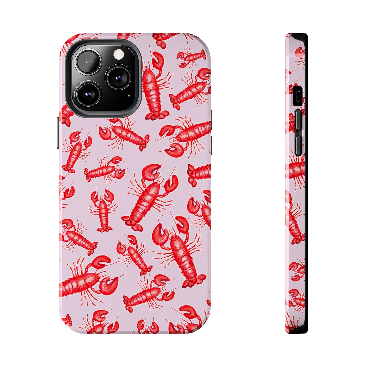 Red Lobster Watercolor Illustrated Tossed Pattern Light Pink Coastal Nautical Tough Phone Case | Various Models