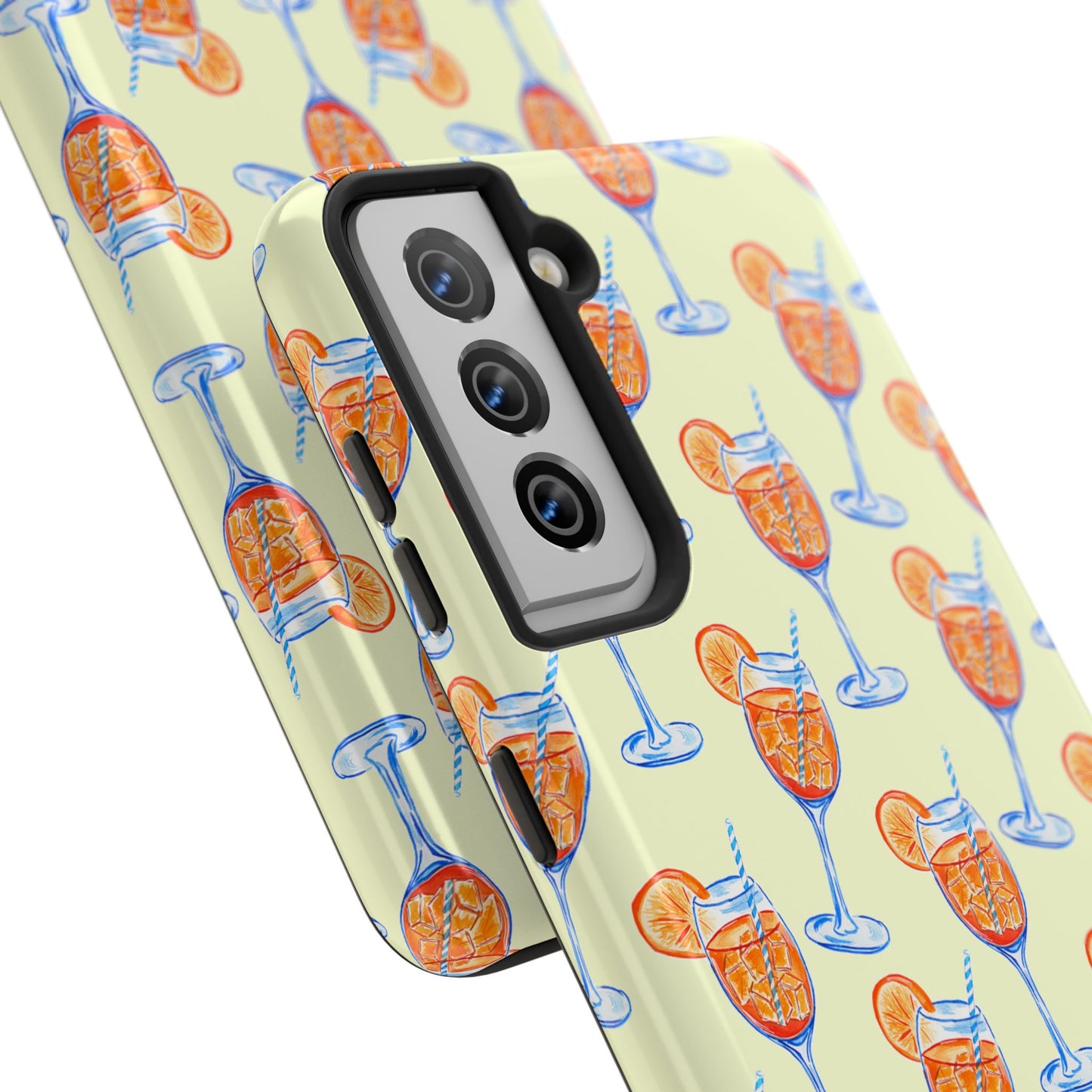 Lemon Yellow Orange & Blue Aperol Spritz Watercolor Patterned Tough Phone Case | Various Models