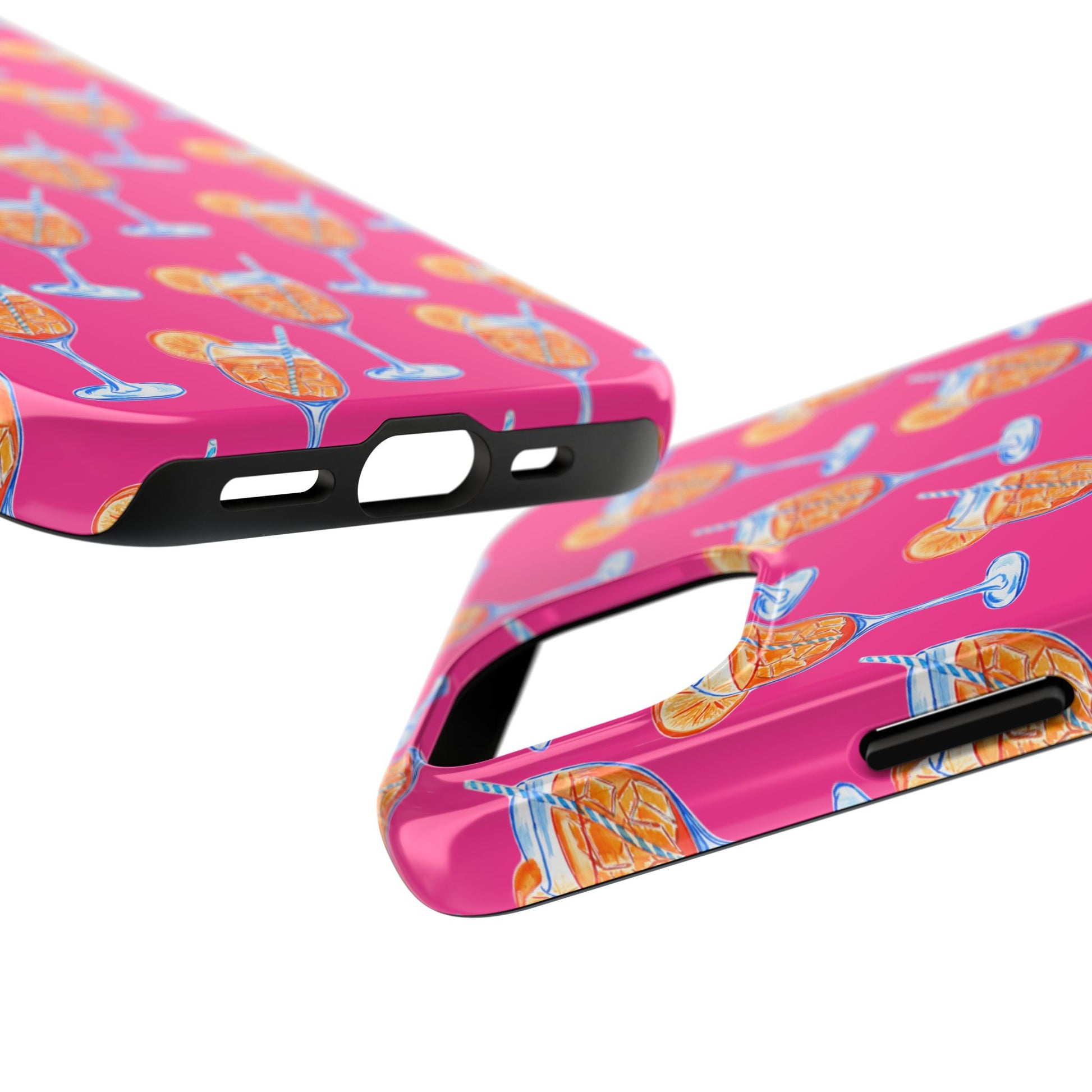 Orange & Blue Aperol Spritz Watercolor Pattern Hot Pink Phone Case | Various Models