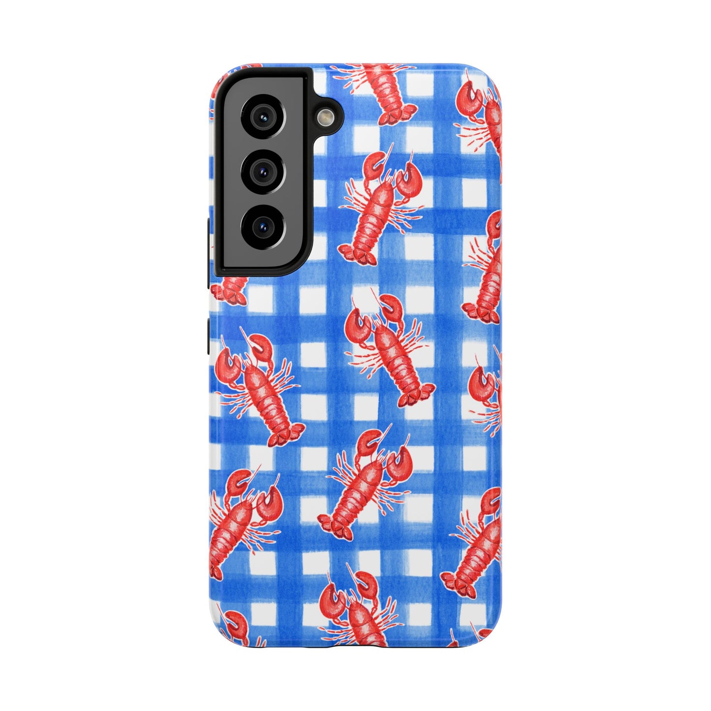 Blue Gingham Red Lobster Watercolor Patterned Phone Case | Various Models
