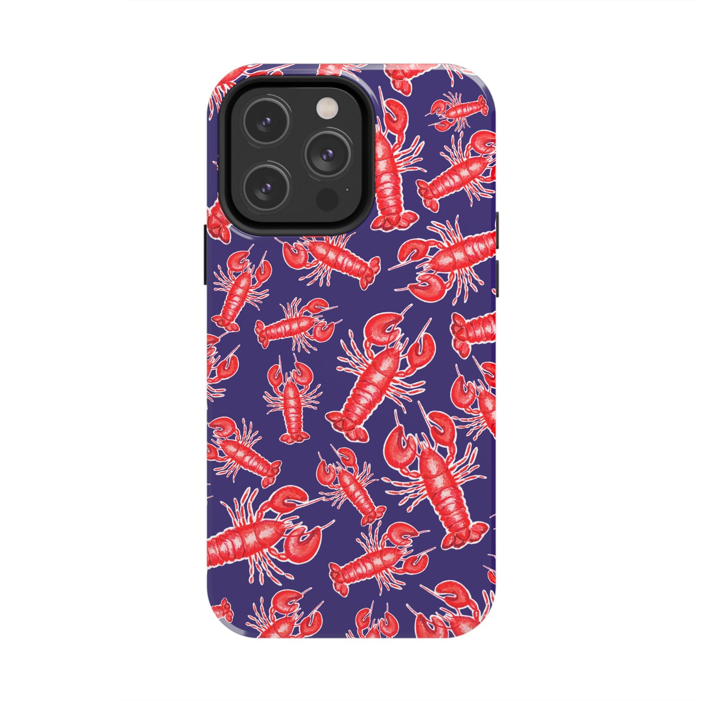 Red Lobster Watercolor Illustrated Tossed Pattern Navy Coastal Nautical Tough Phone Case | Various Models