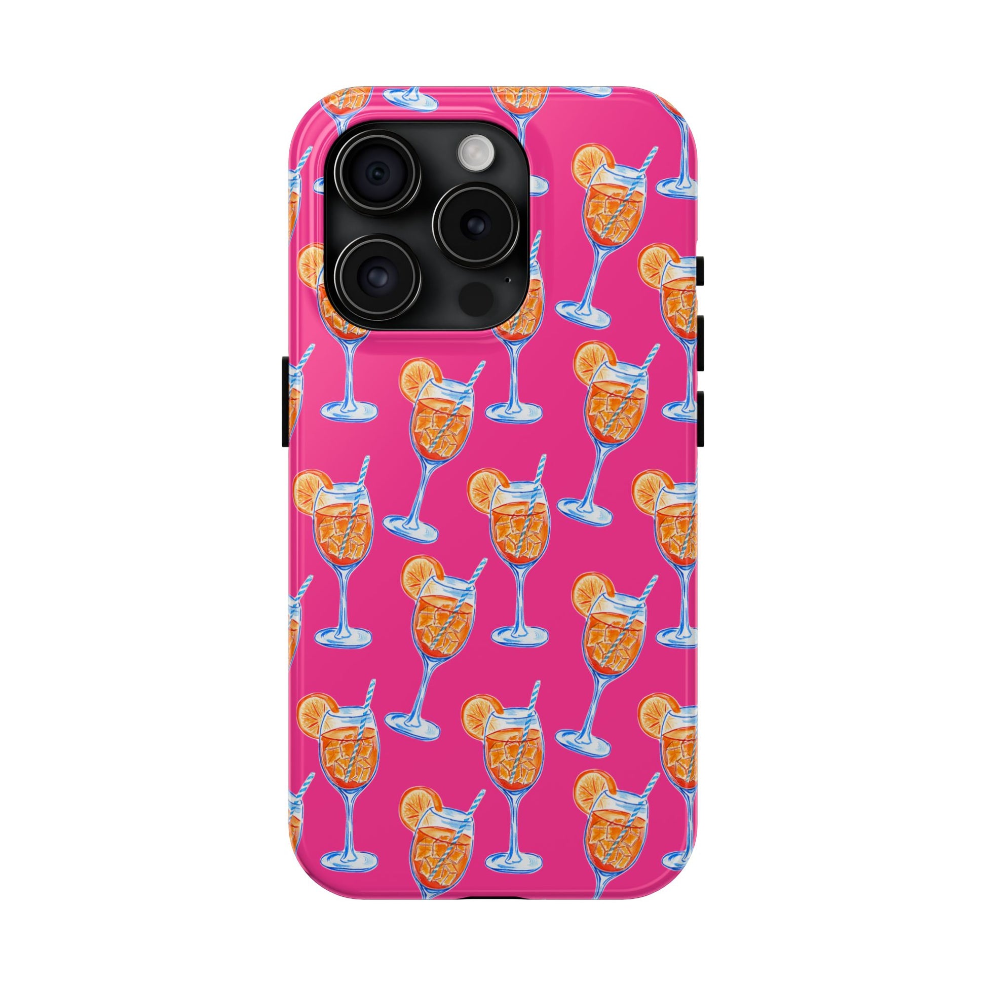 Orange & Blue Aperol Spritz Watercolor Pattern Hot Pink Phone Case | Various Models iPhone 15 Pro