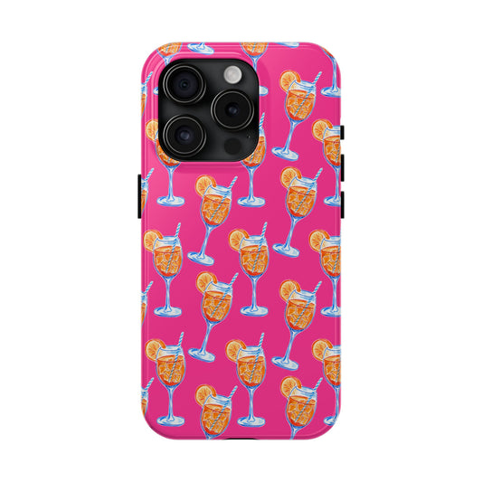 Orange & Blue Aperol Spritz Watercolor Pattern Hot Pink Phone Case | Various Models iPhone 15 Pro