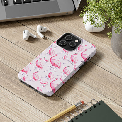 Pink Flamingos Watercolor Illustrated Tossed Pattern Blush Phone Case | Various Models
