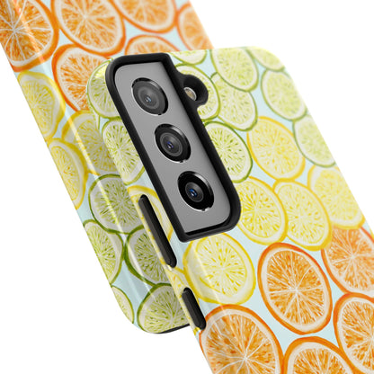 Ombré Citrus Grapefruit, Oranges, Lemons, & Limes Watercolor Illustrated Light Blue Tough Phone Case | Various Models Available