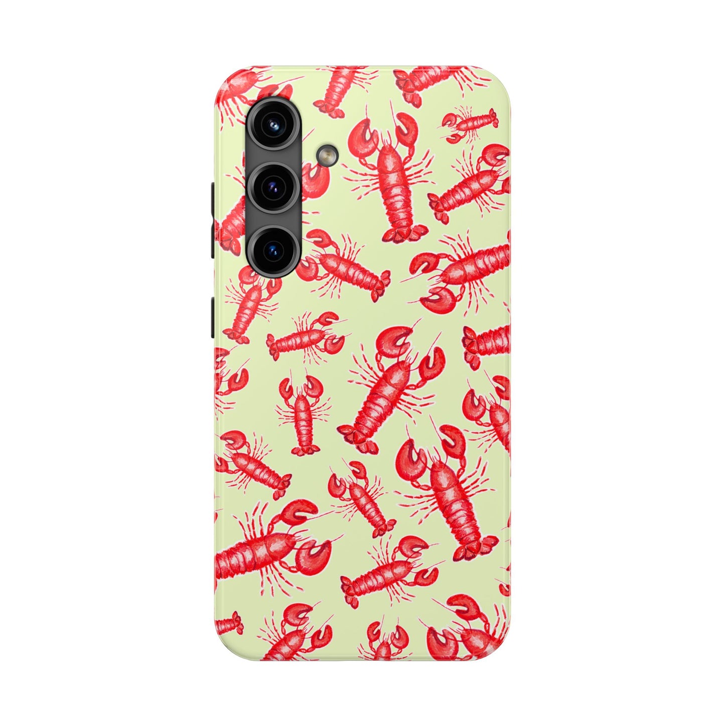 Red Lobster Watercolor Illustrated Tossed Pattern Light Yellow Tough Phone Case | Various Models