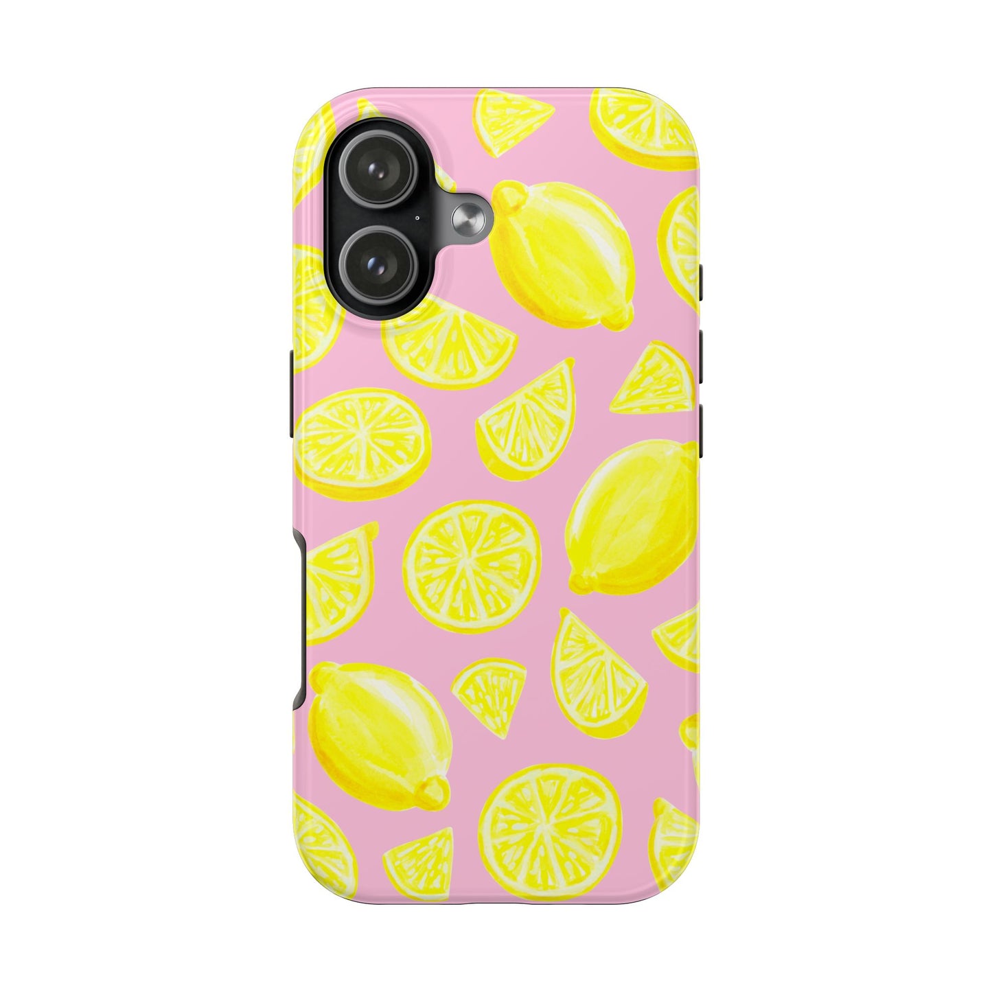 Bright Yellow Lemons Watercolor Illustrated Tossed Pattern Light Pink Tough Phone Case | Various Models