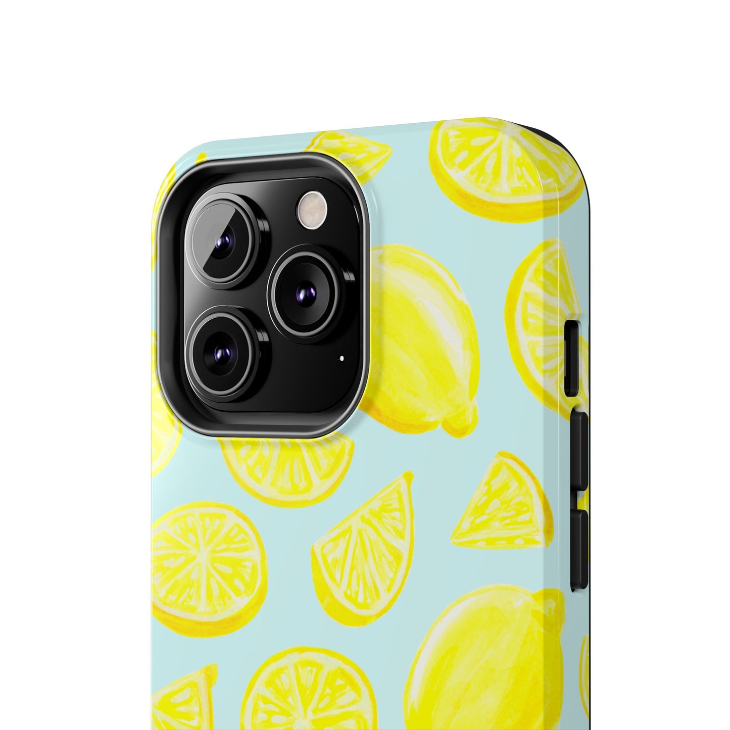 Bright Yellow Lemons Watercolor Illustrated Tossed Pattern Light Blue Tough Phone Case | Various Models