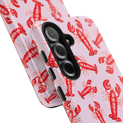 Red Lobster Watercolor Illustrated Tossed Pattern Light Pink Coastal Nautical Tough Phone Case | Various Models