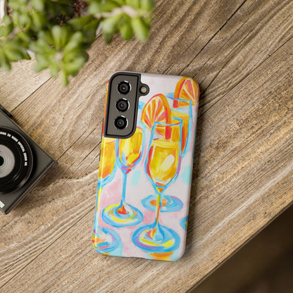 Pink Orange Mimosas Blue Champagne Flutes Abstract Acrylic Tough Phone Case | Various Models