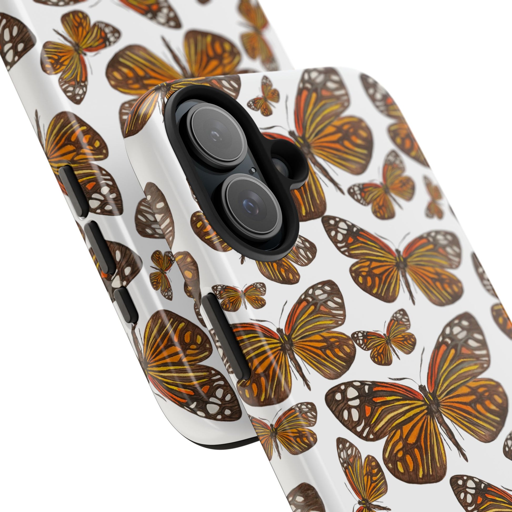 Black & Orange Butterfly Watercolor Illustrated Tossed Pattern Tough Phone Case | Various Models
