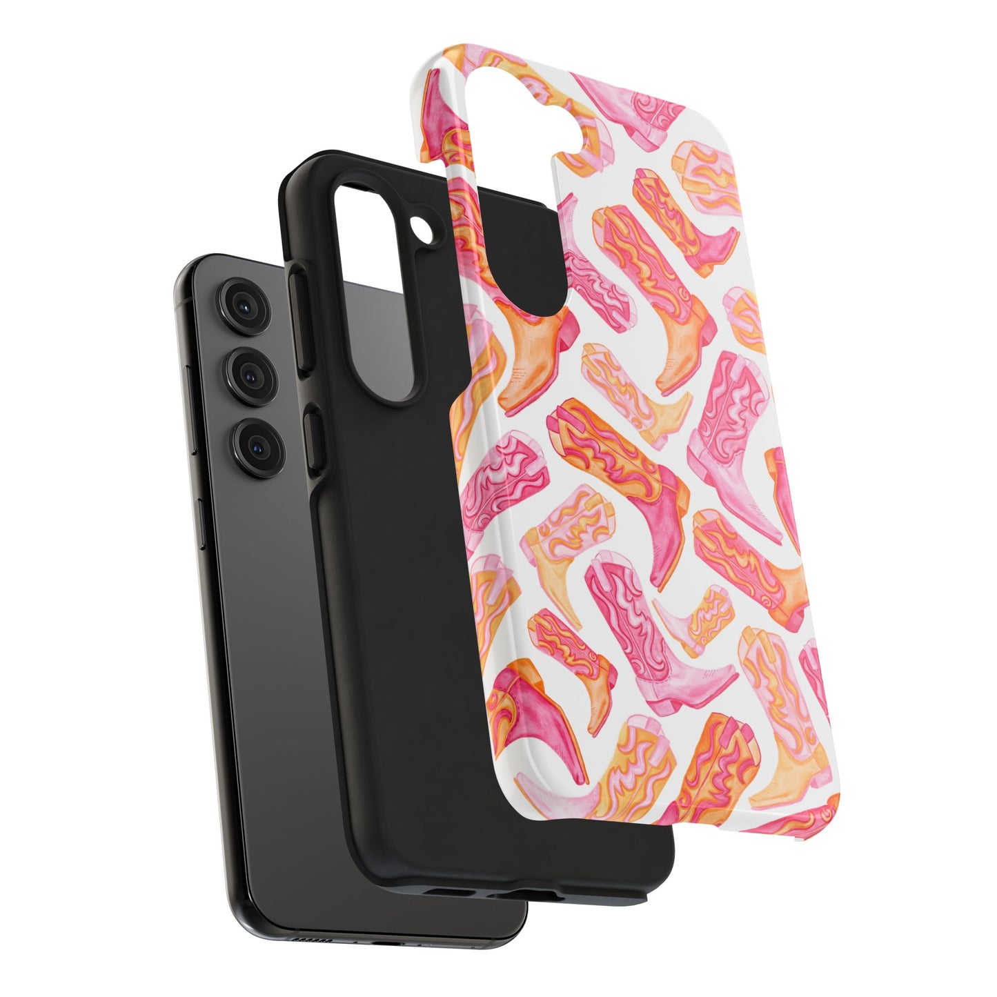 Tossed Hot Pink & Orange Cowboy Boots Tough Phone Cases | Various Models Available