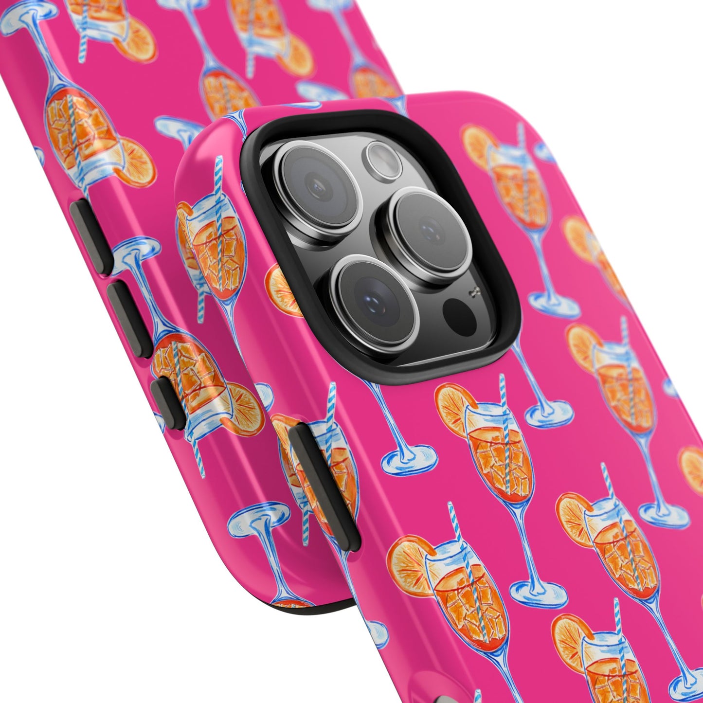 Orange & Blue Aperol Spritz Watercolor Pattern Hot Pink Phone Case | Various Models
