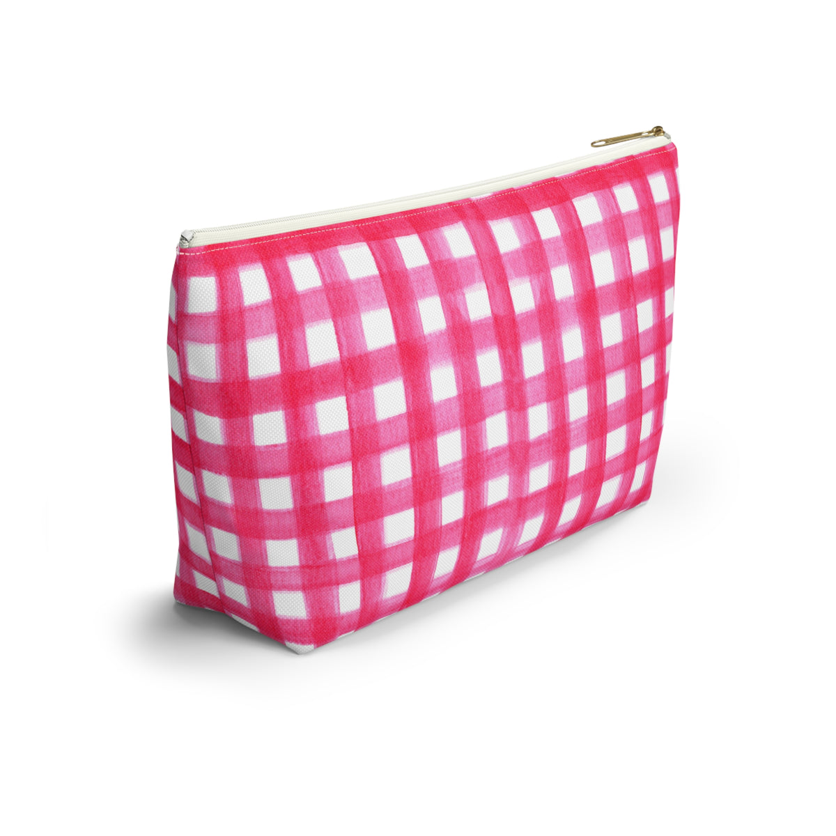 Hot Pink Gingham Watercolor Illustrated Printed Accessory Pouch T-Bottom | Large or Small