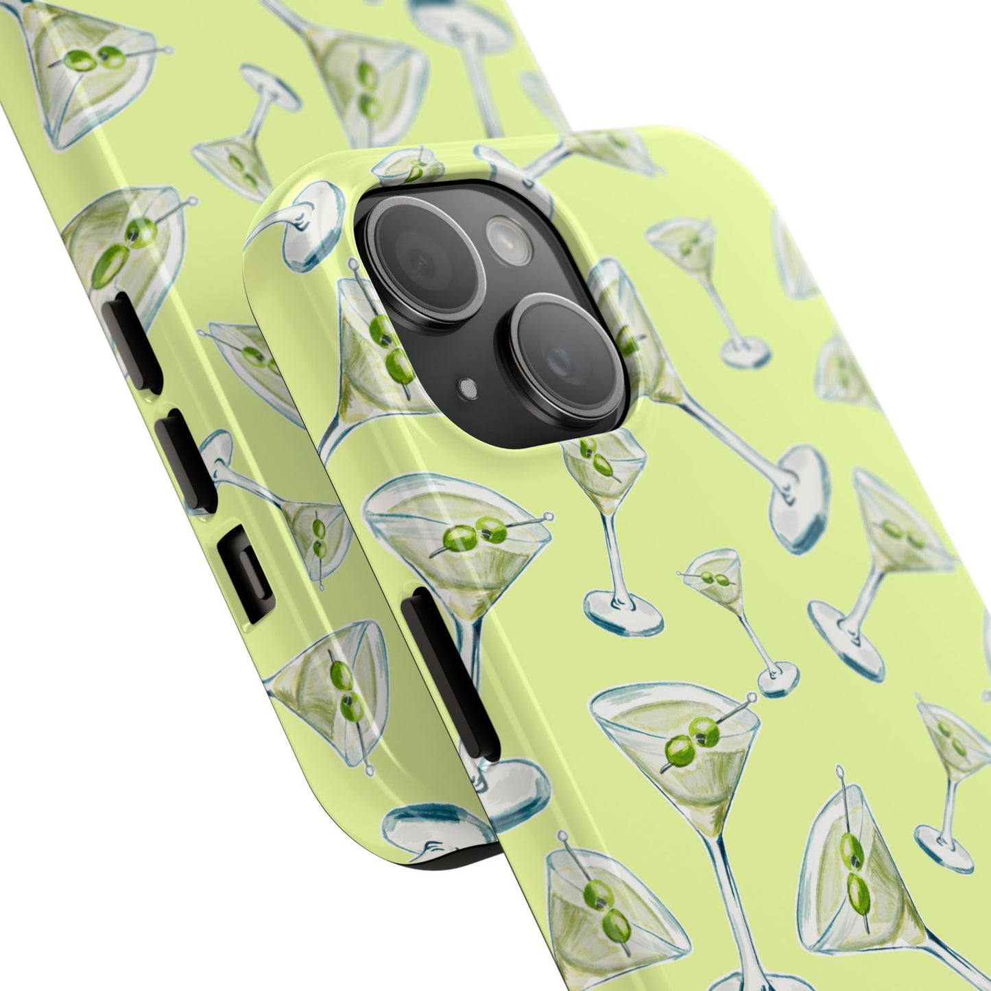 Watercolor Blue and Green Martinis Tossed Illustrated Pattern Yellow Tough Phone Case | Various Models