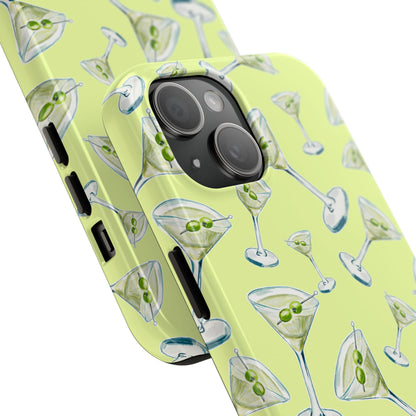 Watercolor Blue and Green Martinis Tossed Illustrated Pattern Yellow Tough Phone Case | Various Models