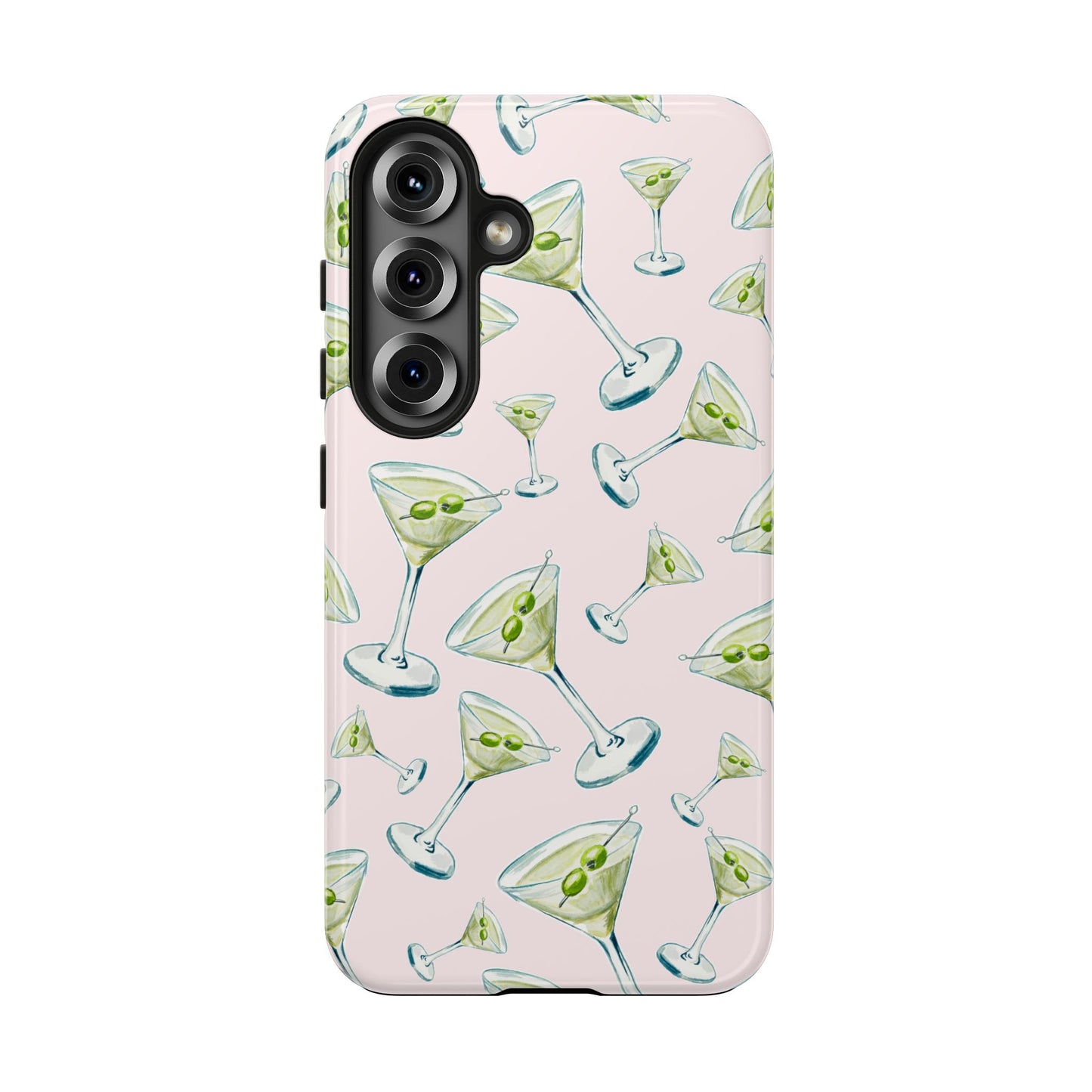 Watercolor Blue and Green Martinis Tossed Illustrated Pattern Blush Pink Tough Phone Case | Various Models
