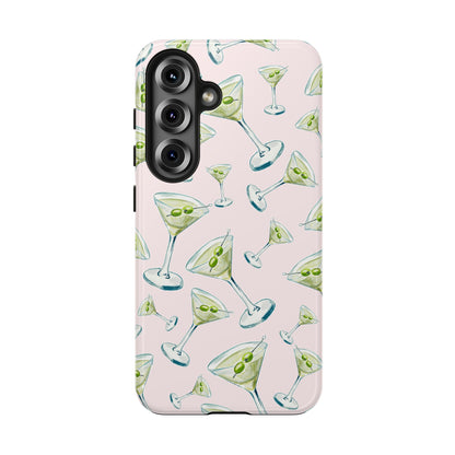Watercolor Blue and Green Martinis Tossed Illustrated Pattern Blush Pink Tough Phone Case | Various Models