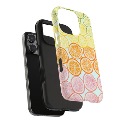 Ombré Citrus Grapefruit, Oranges, Lemons, & Limes Watercolor Illustrated Light Blue Tough Phone Case | Various Models Available