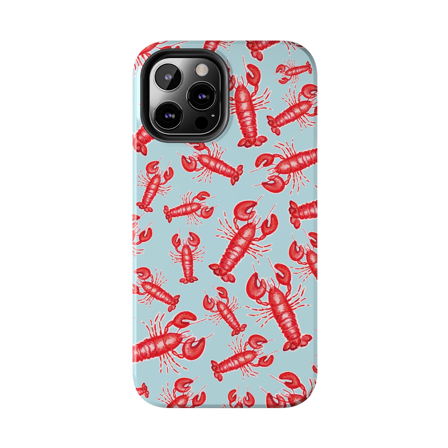 Red Lobster Watercolor Illustrated Tossed Pattern Light Blue Tough Phone Case | Various Models