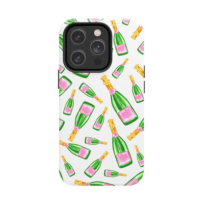 Copy of Tossed Pink and Green Watercolor Illustrated Champagne Bottles Pattern Tough Phone Case | Various Models