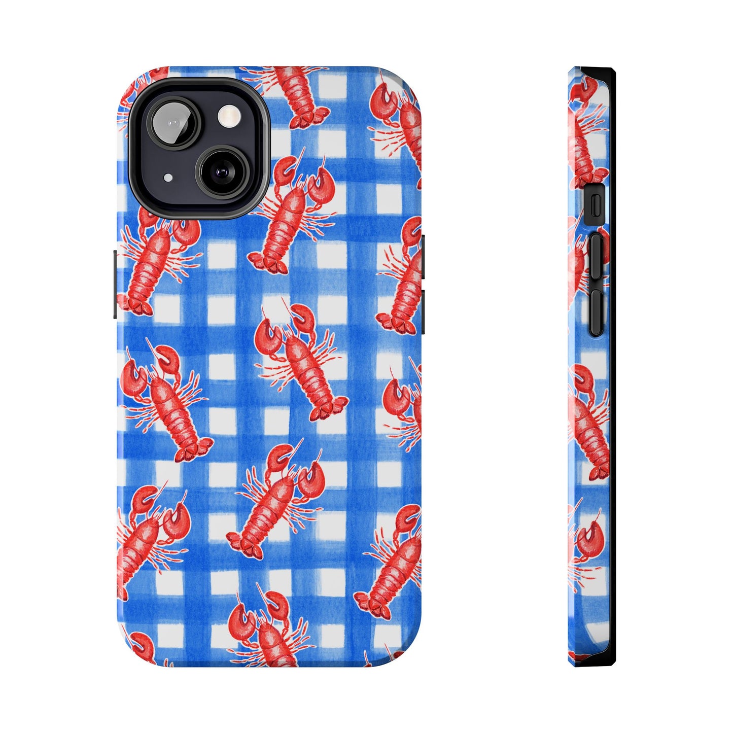 Blue Gingham Red Lobster Watercolor Patterned Phone Case | Various Models
